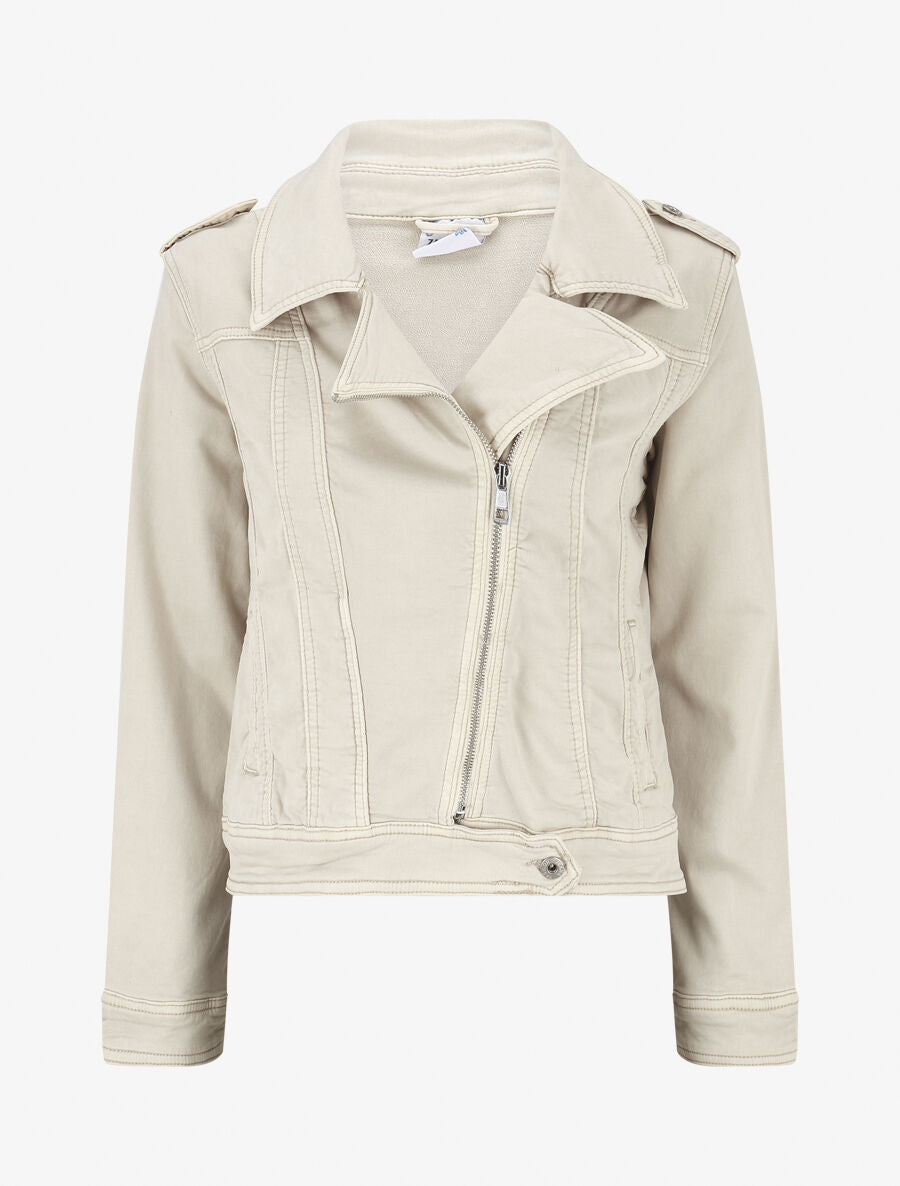 Veste en jean zippée - Beige - 1