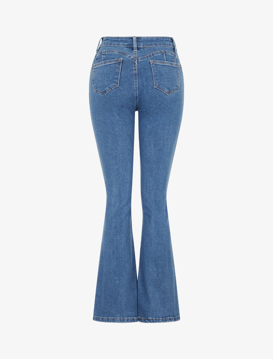 Jean taille haute coupe flare - Bleu denim - 2