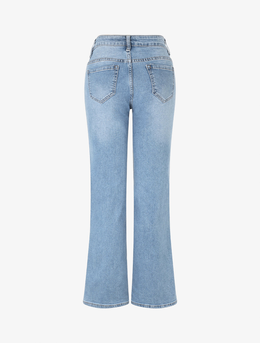 Jean grande taille droit à taille haute - Bleu