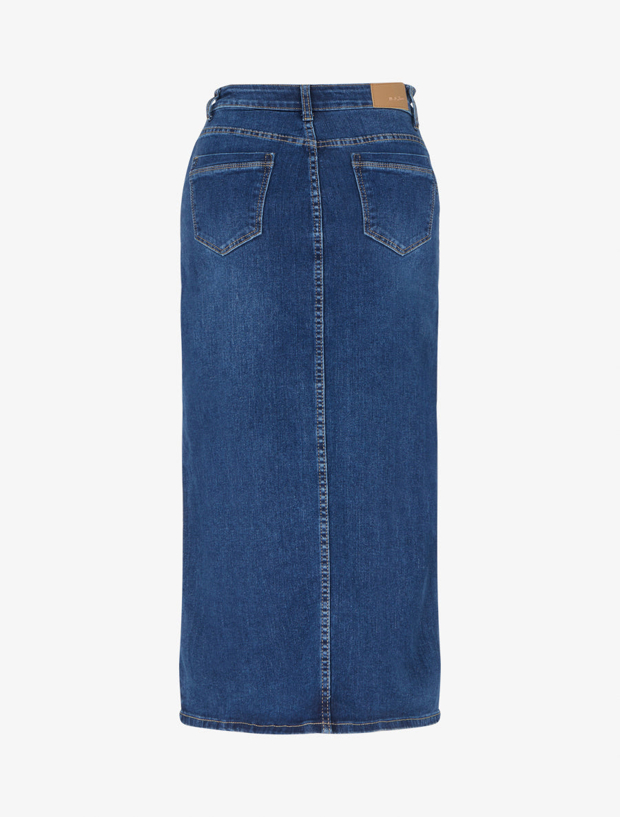 Jupe longue en jean à poches à rabat - Bleu denim - 2