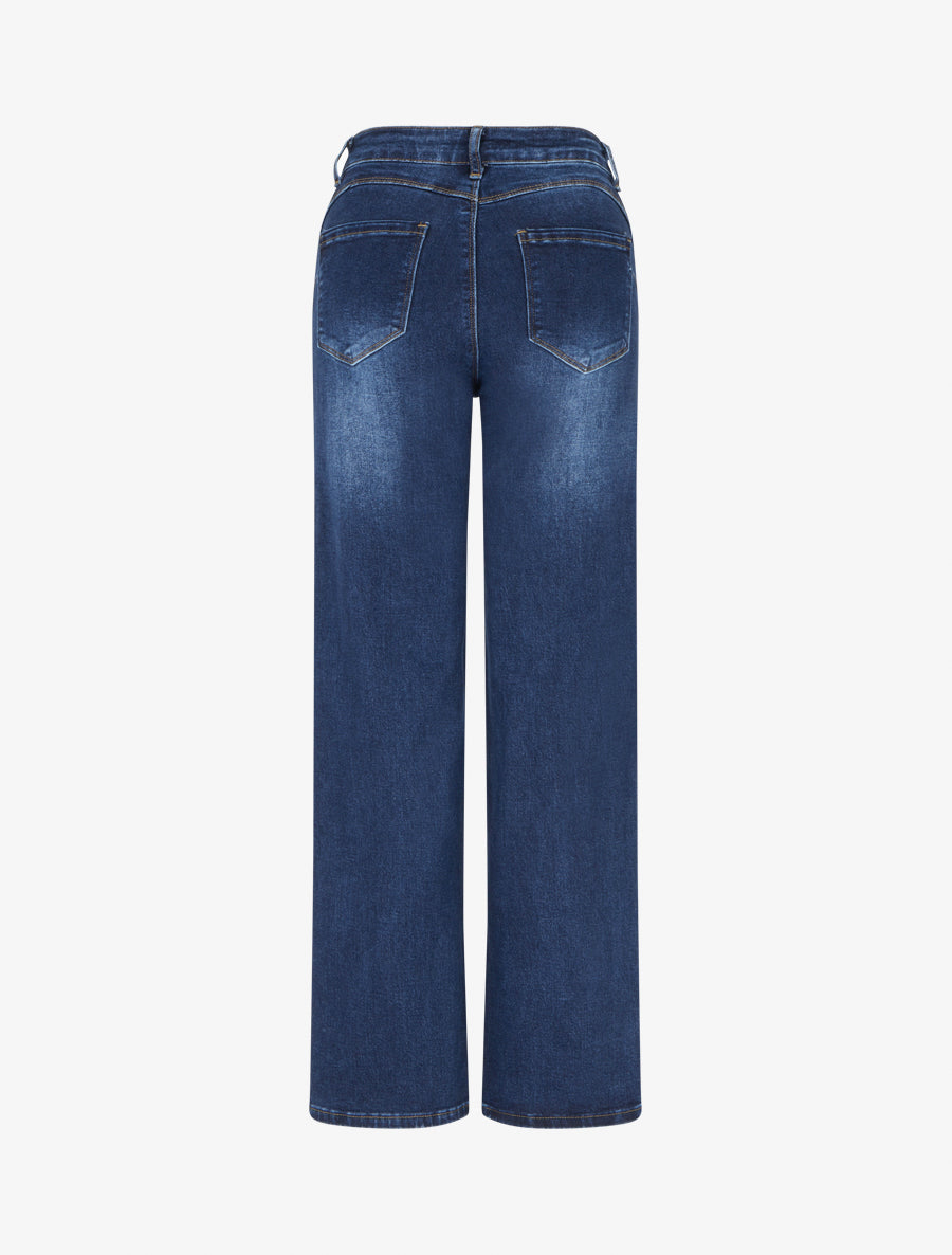 Jean droit push-up à taille haute - Bleu - 2
