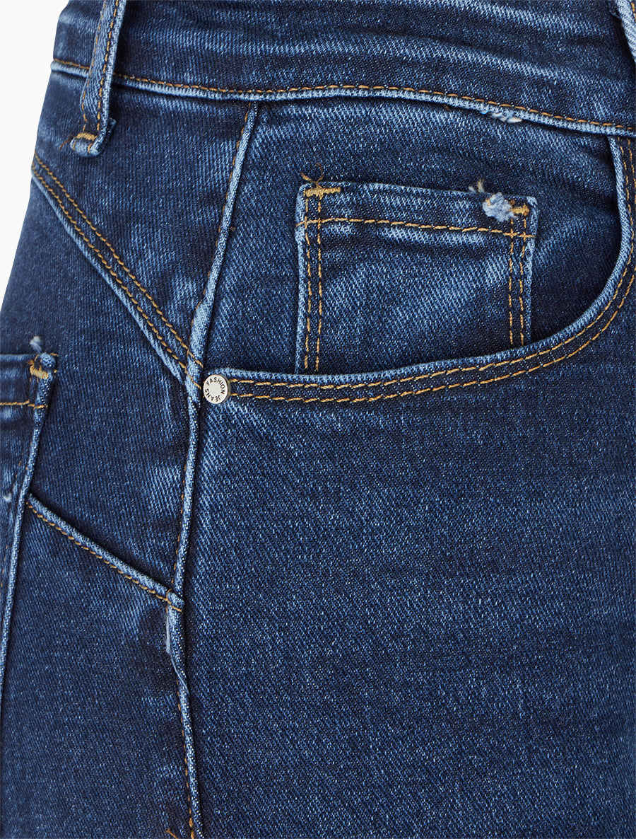 Jean droit push-up à taille haute - Bleu - 3