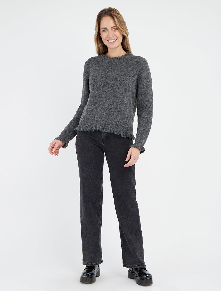 Jean wide leg delavé coupe droite - Noir