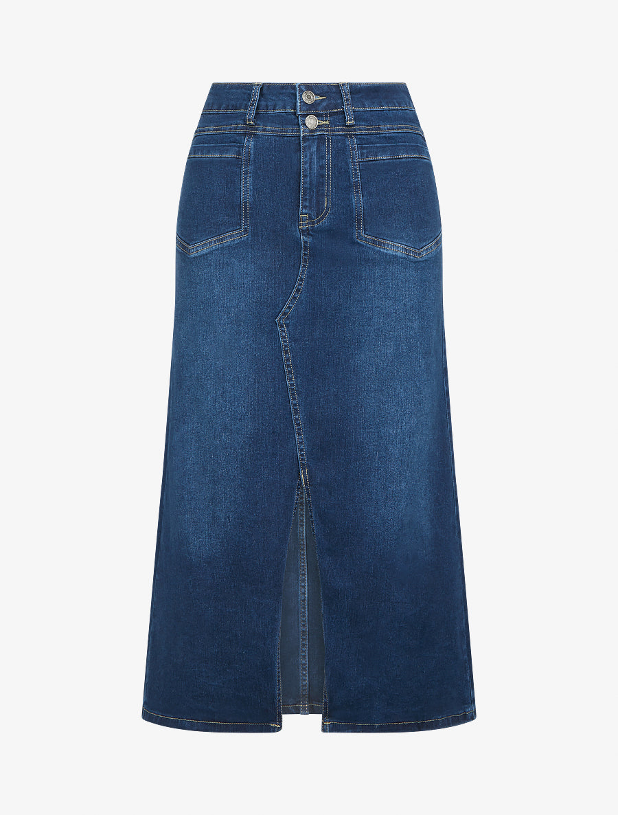 Jupe longue en jean coupe droite - Bleu - 1