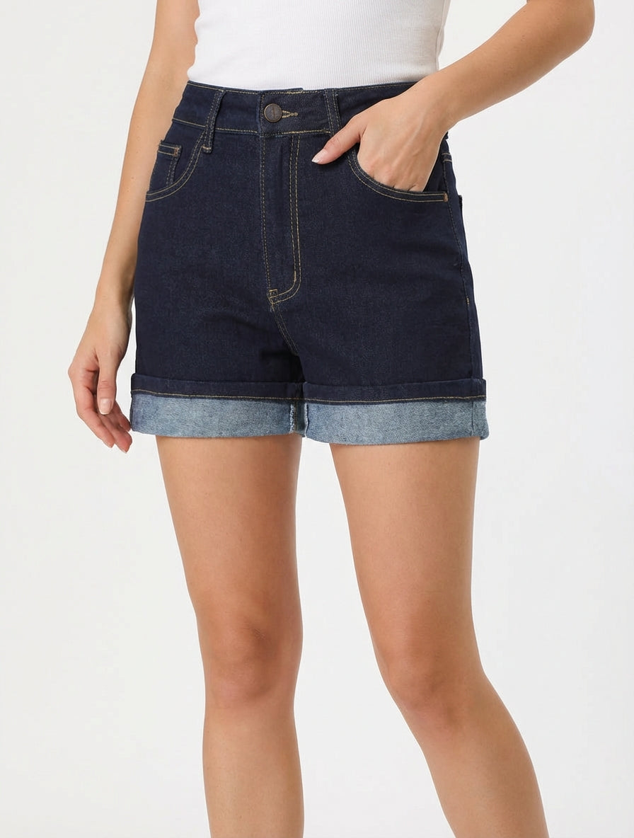 Short en jean à revers - Bleu brut