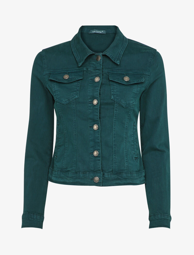 Veste en jean unie - Bleu pétrole - 1