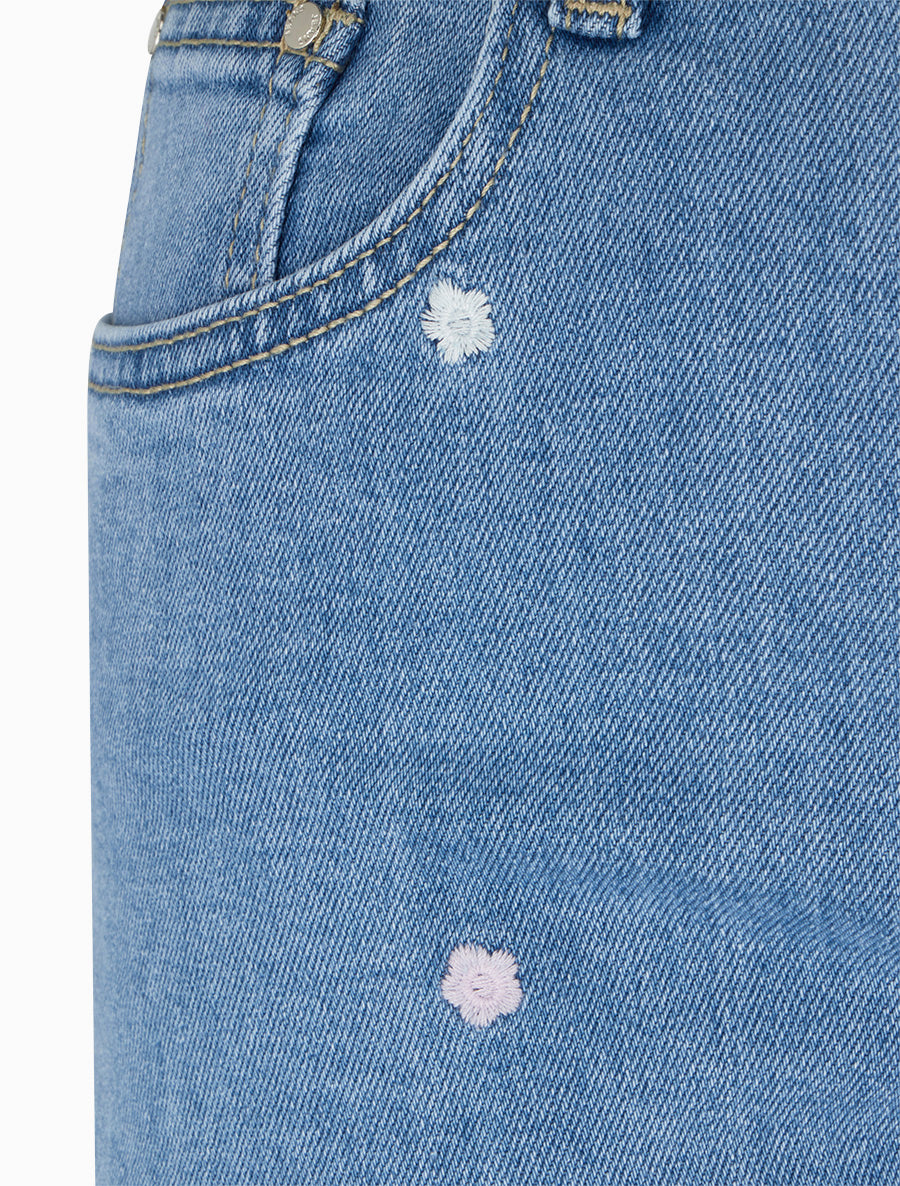 Jean ample à broderies motif fleurs - Bleu - 3
