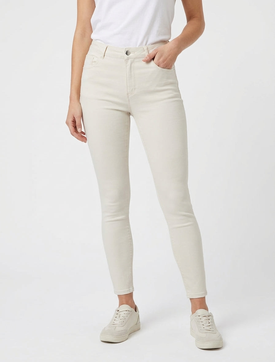 Jean skinny uni à taille standard - Beige clair