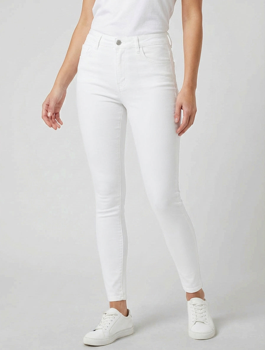 Jean skinny uni à taille standard - Blanc