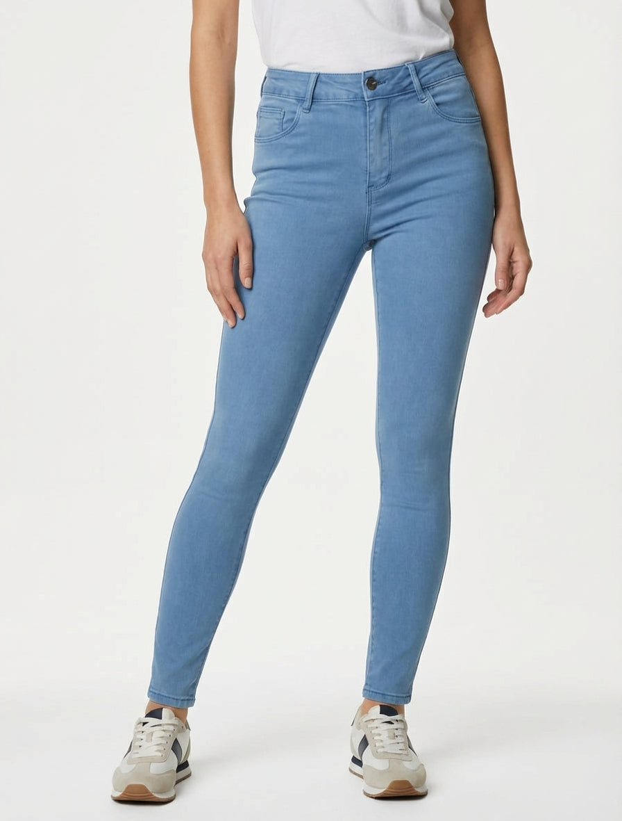 Jean skinny uni à taille standard - Bleu clair
