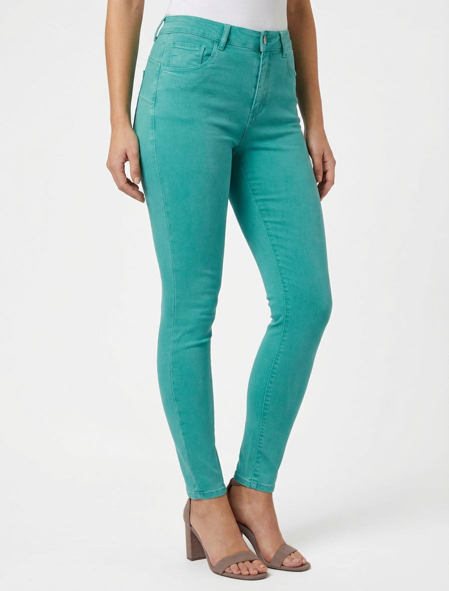 Jean skinny uni à taille standard - Turquoise