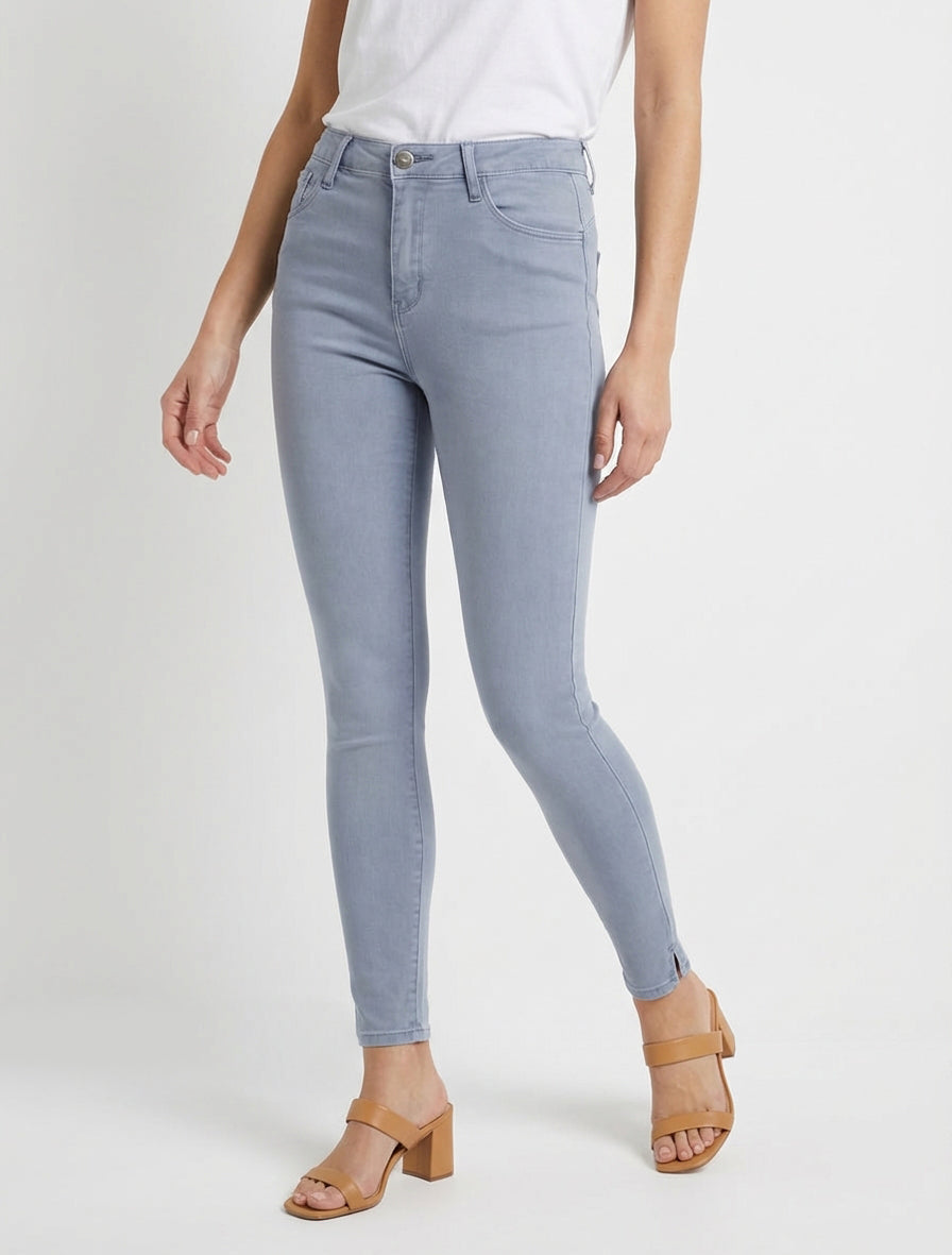 Jean skinny uni à taille standard - Bleu gris