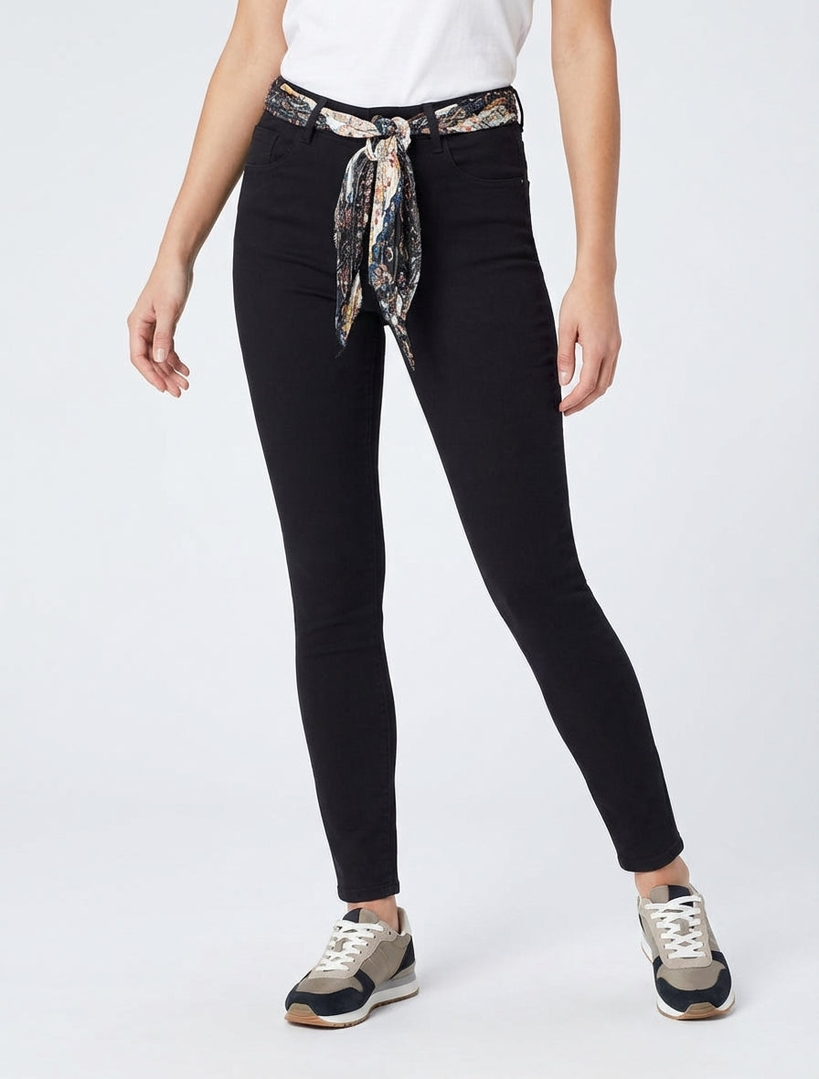 Jean skinny à ceinture imprimée - Noir