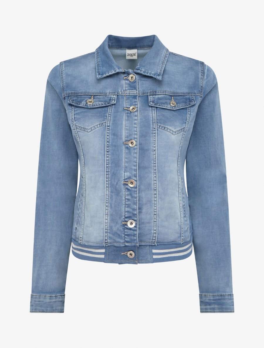 Veste en jean à bords élastiqués - Bleu - 1