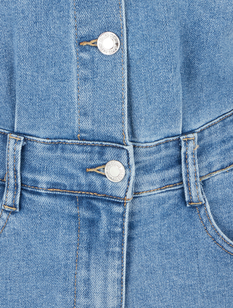 Combishort en jean manches courtes - Bleu - 3