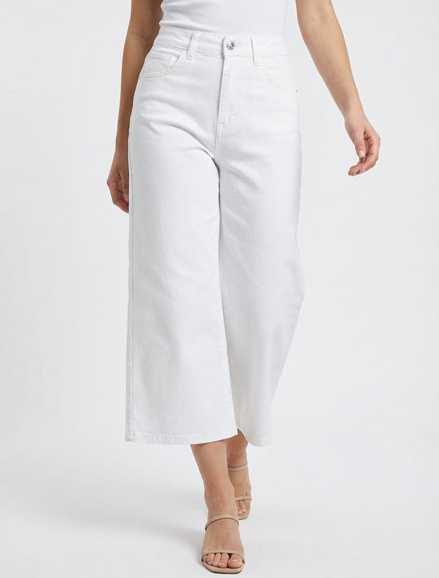 Effen driekwartbroek van spijkerstof - Wit