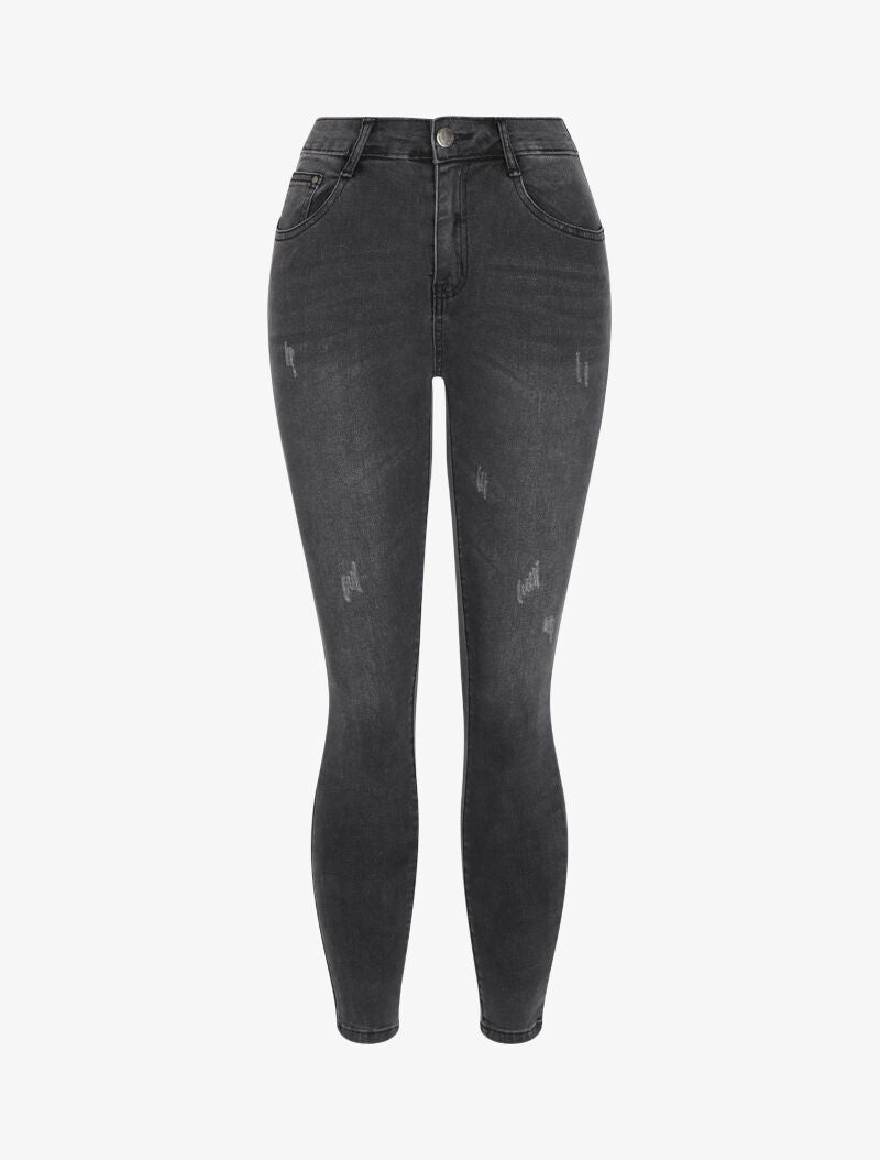 Jean skinny à éraflures - Gris - 1