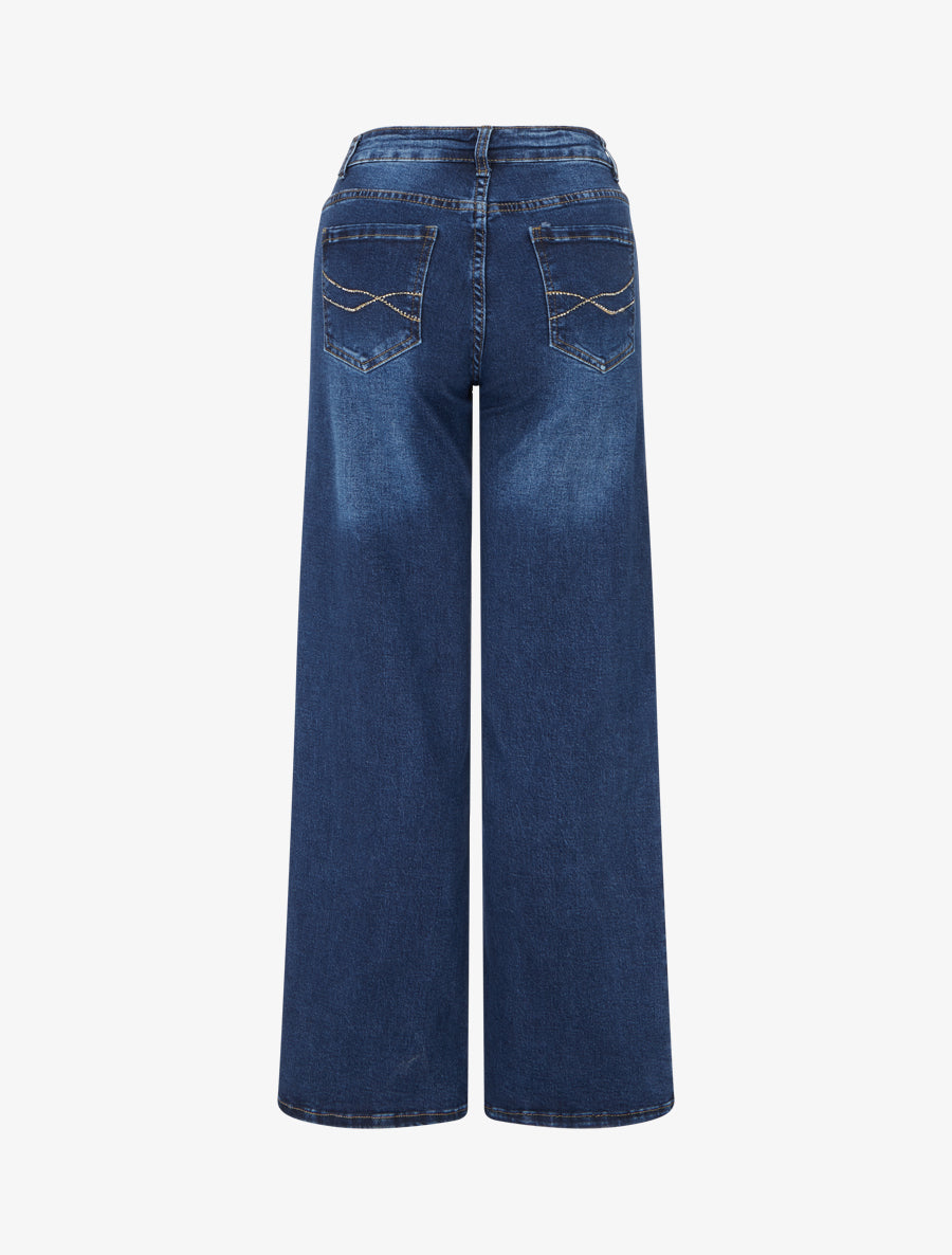 Jean à poches strassées coupe droite - Bleu - 2