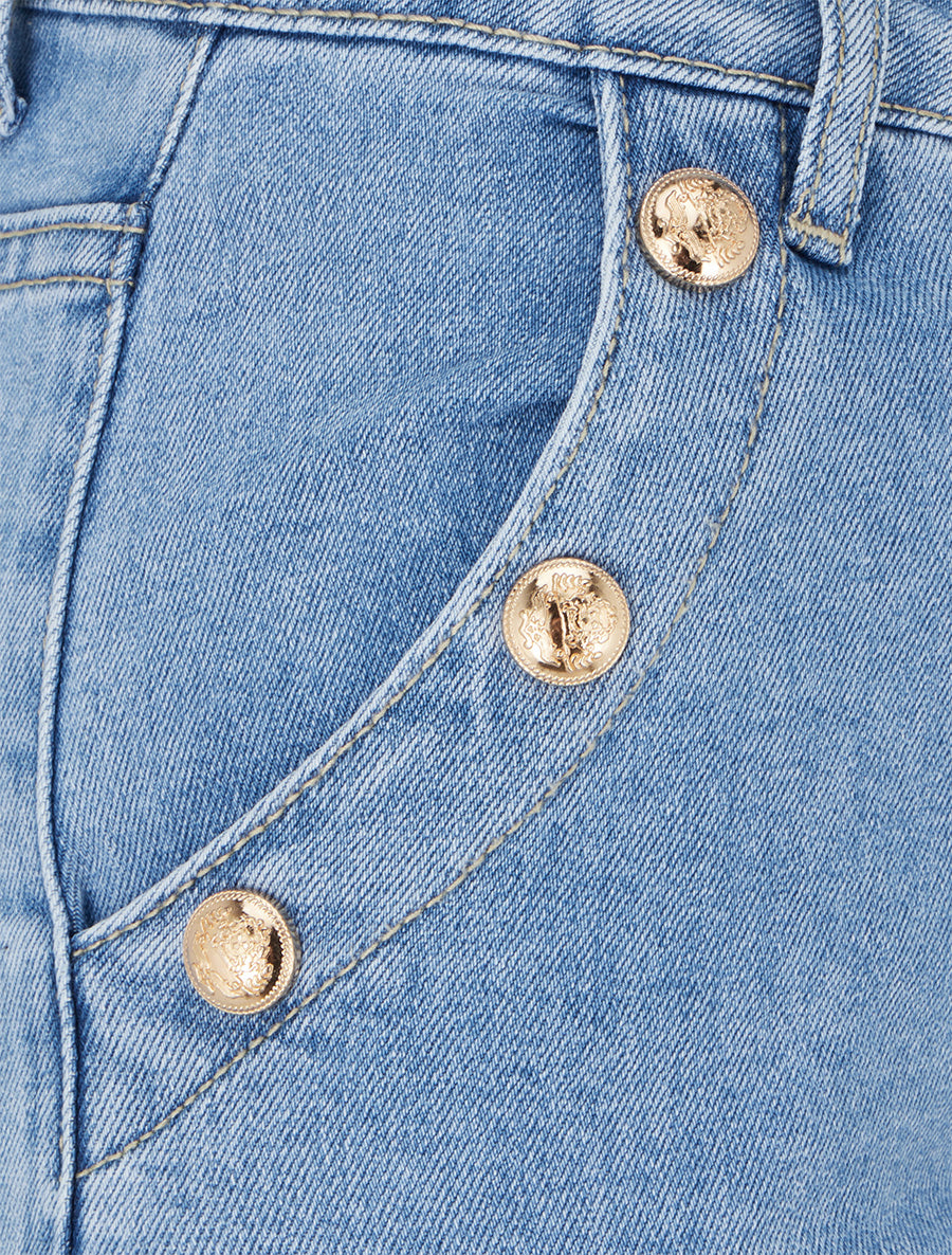 Jean droit à boutons décoratifs - Bleu - 3
