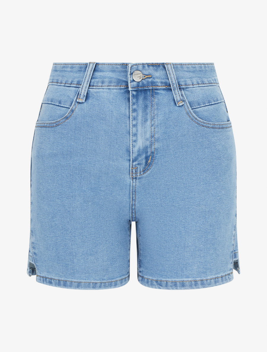 Short en jean bords fendus - Bleu - 1