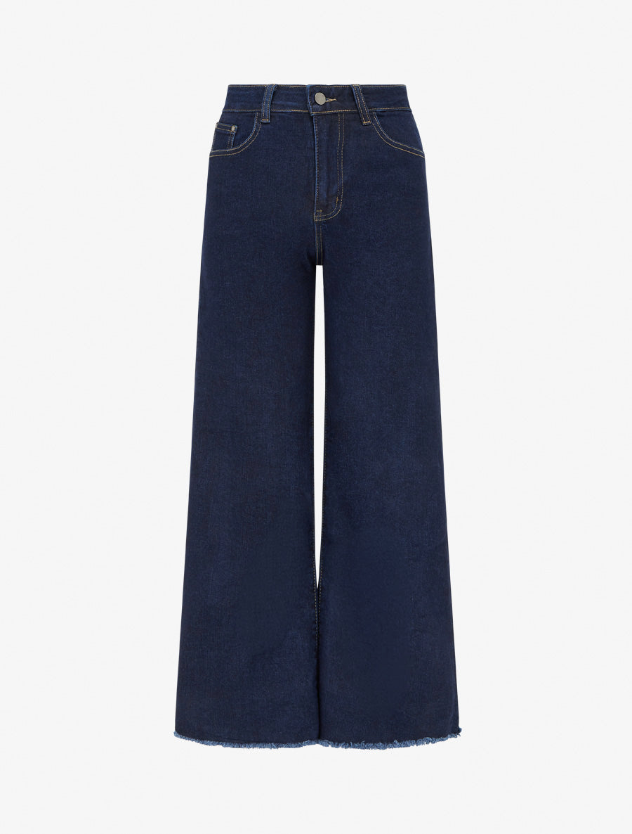 Jean wide leg à bas effilochés coupe ample - Bleu brut - 1