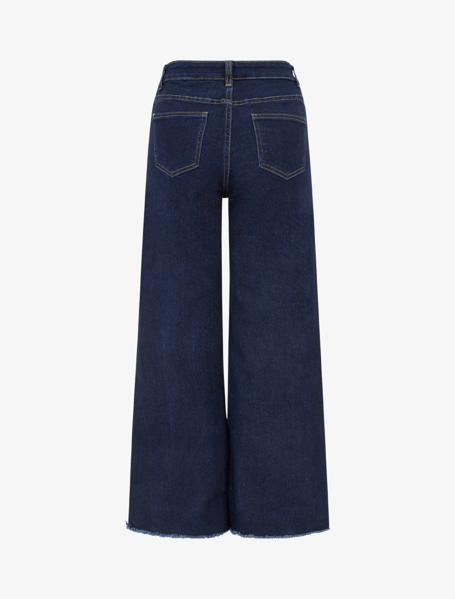 Jean wide leg à bas effilochés coupe ample - Bleu brut - 2