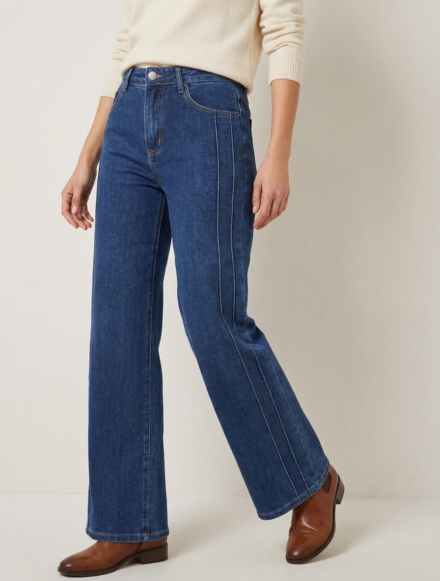 Jean wide leg surpiqué et stylisé - Bleu