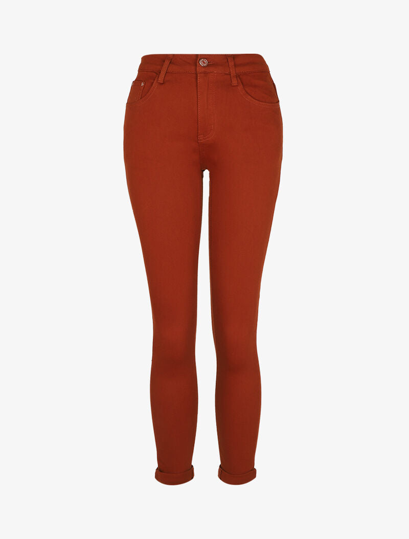 Jean slim stretch à taille haute - Rouille - 1