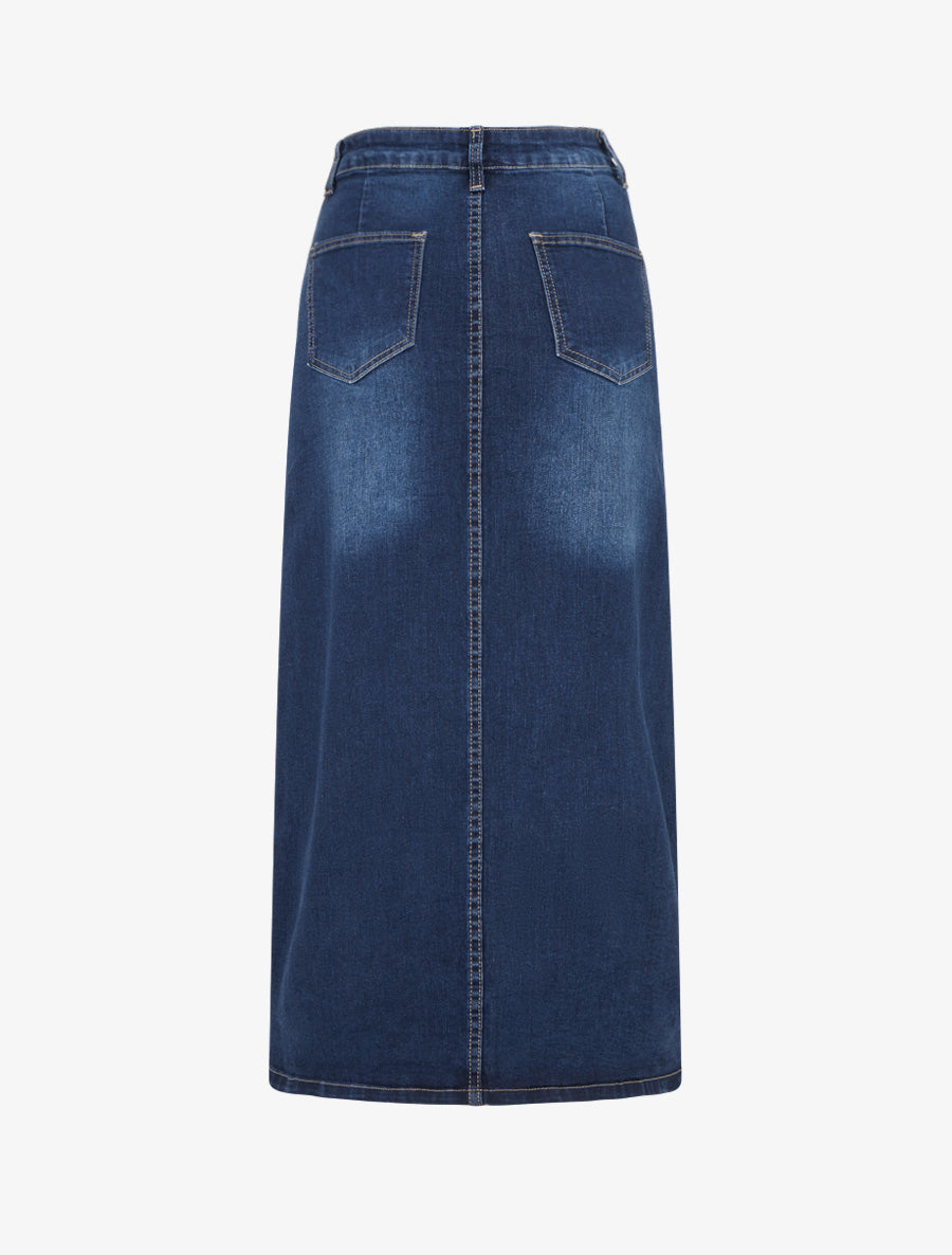 Jupe longue coupe droite en jean fendue - Bleu - 2