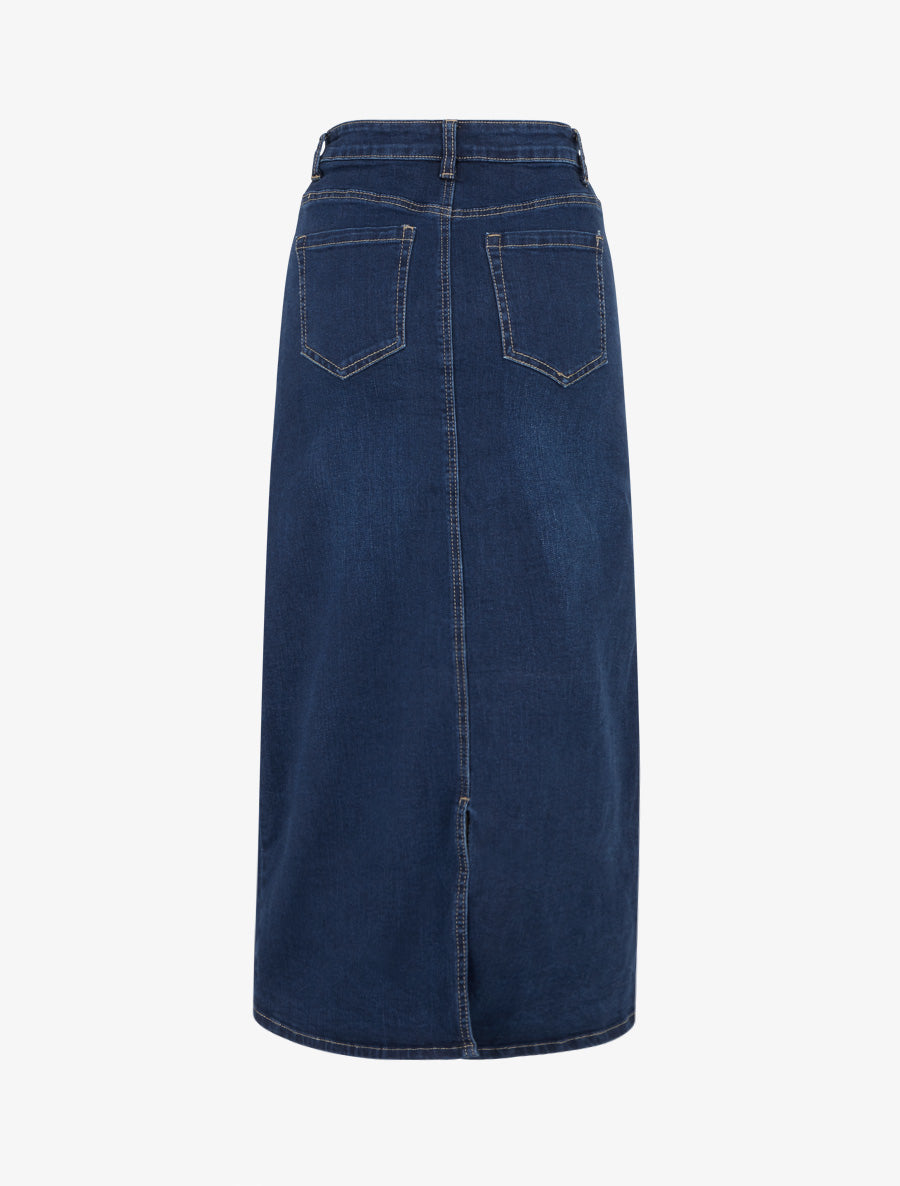 Jupe longue en jean poches boutonnées - Bleu - 2
