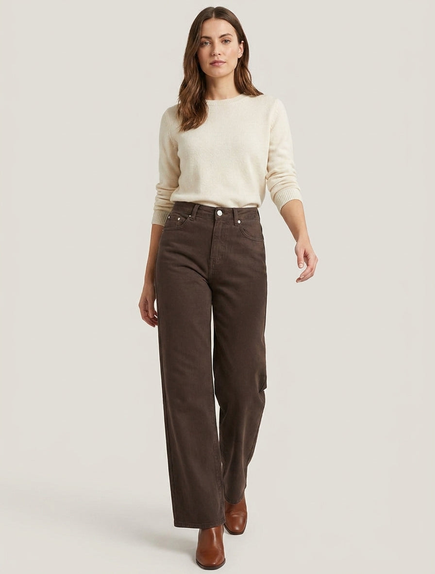 Jean uni wide leg - Marron