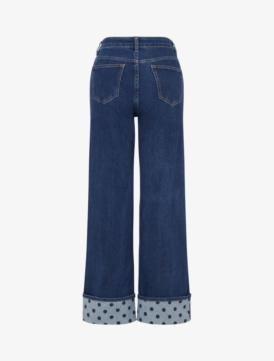 Jean wide leg revers imprimé pois - Bleu - 2