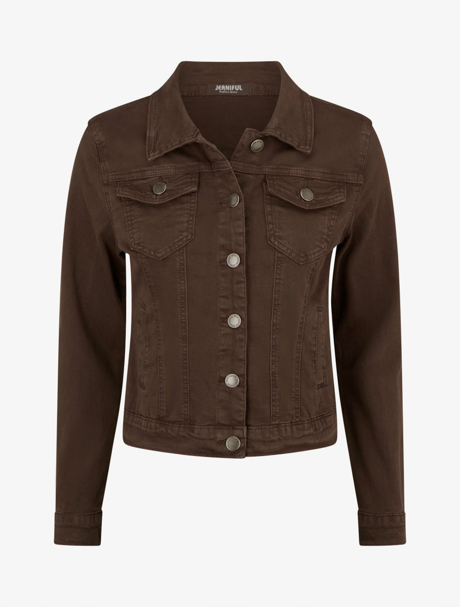 Veste en jean unie coupe droite - Marron - 1