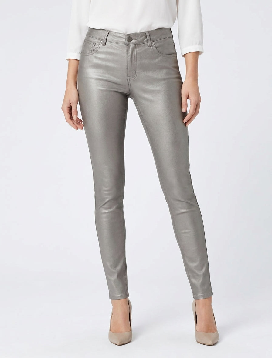 Pantalon slim en simili effet enduit - Gris taupe