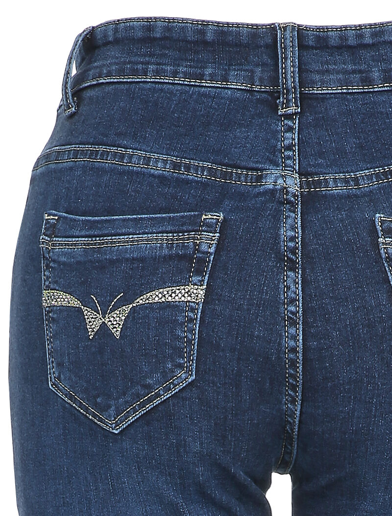 Jean droit à poches arrières à strass - Bleu - 3
