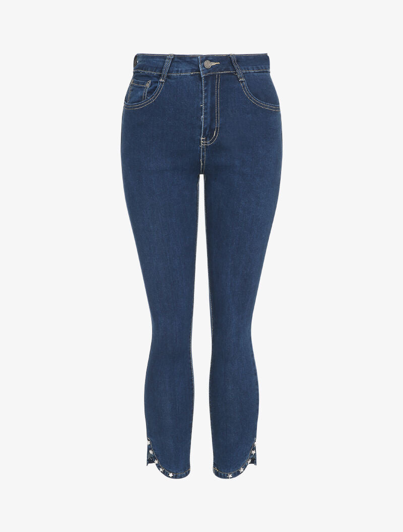 Jean 7/8 à bords à clous style étoiles - Bleu denim - 5
