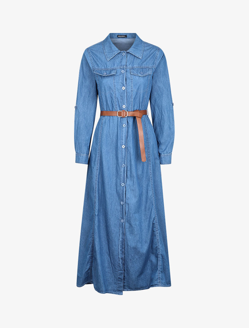 Robe longue en jean - Bleu denim - 1
