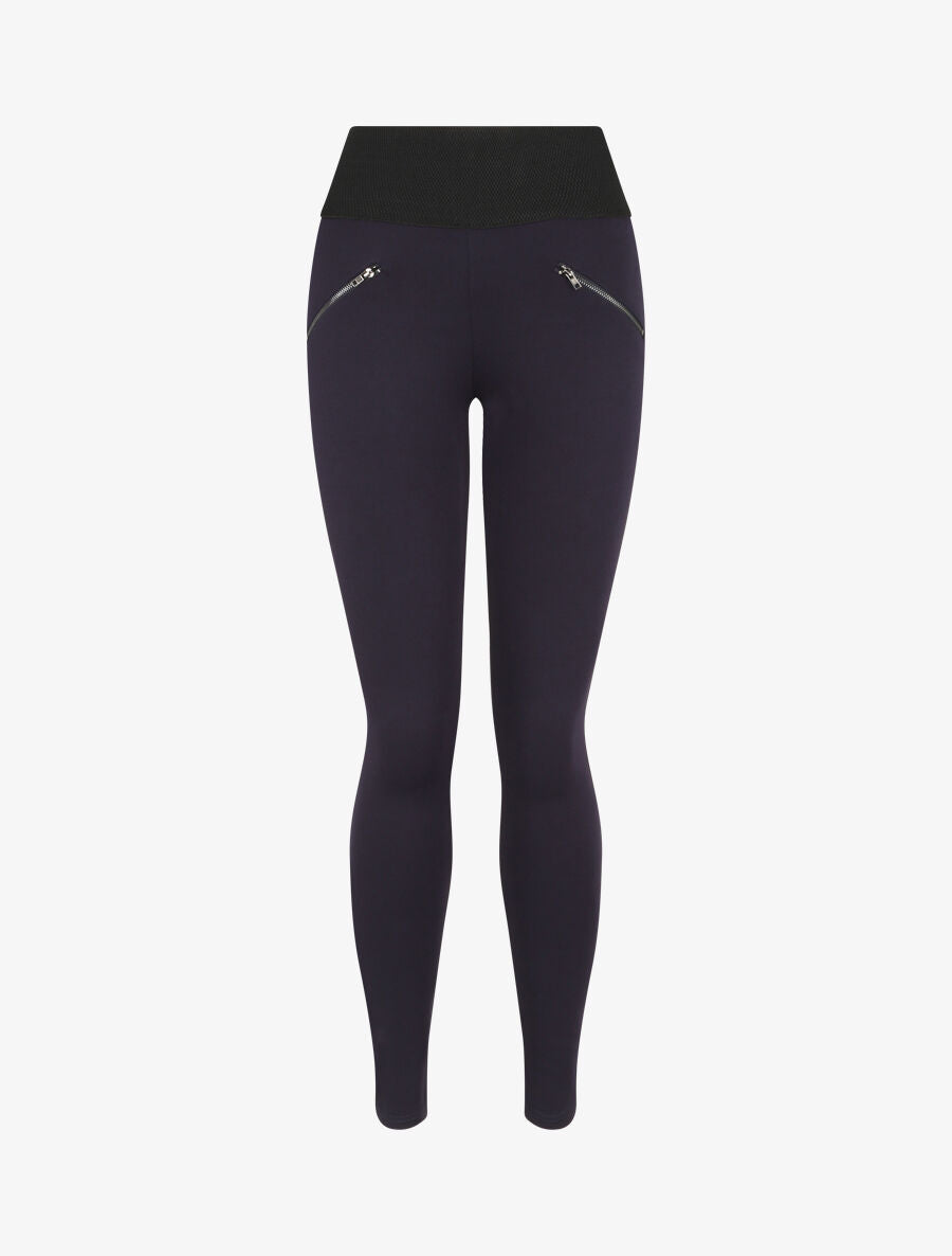 Legging ultra skinny à taille texturée et à petits zips - Marine - 1