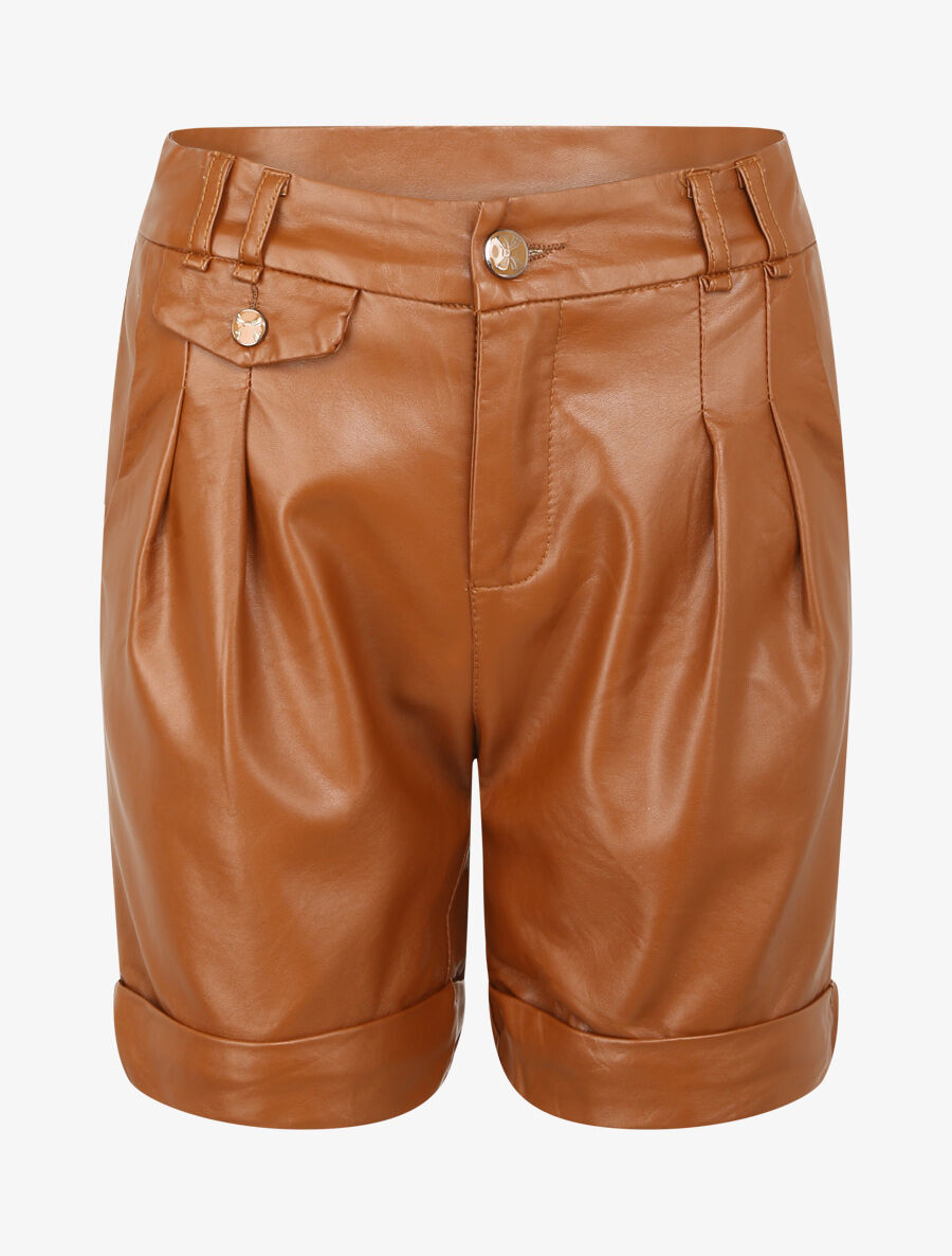 Short en simili à deux poches - Camel - 4
