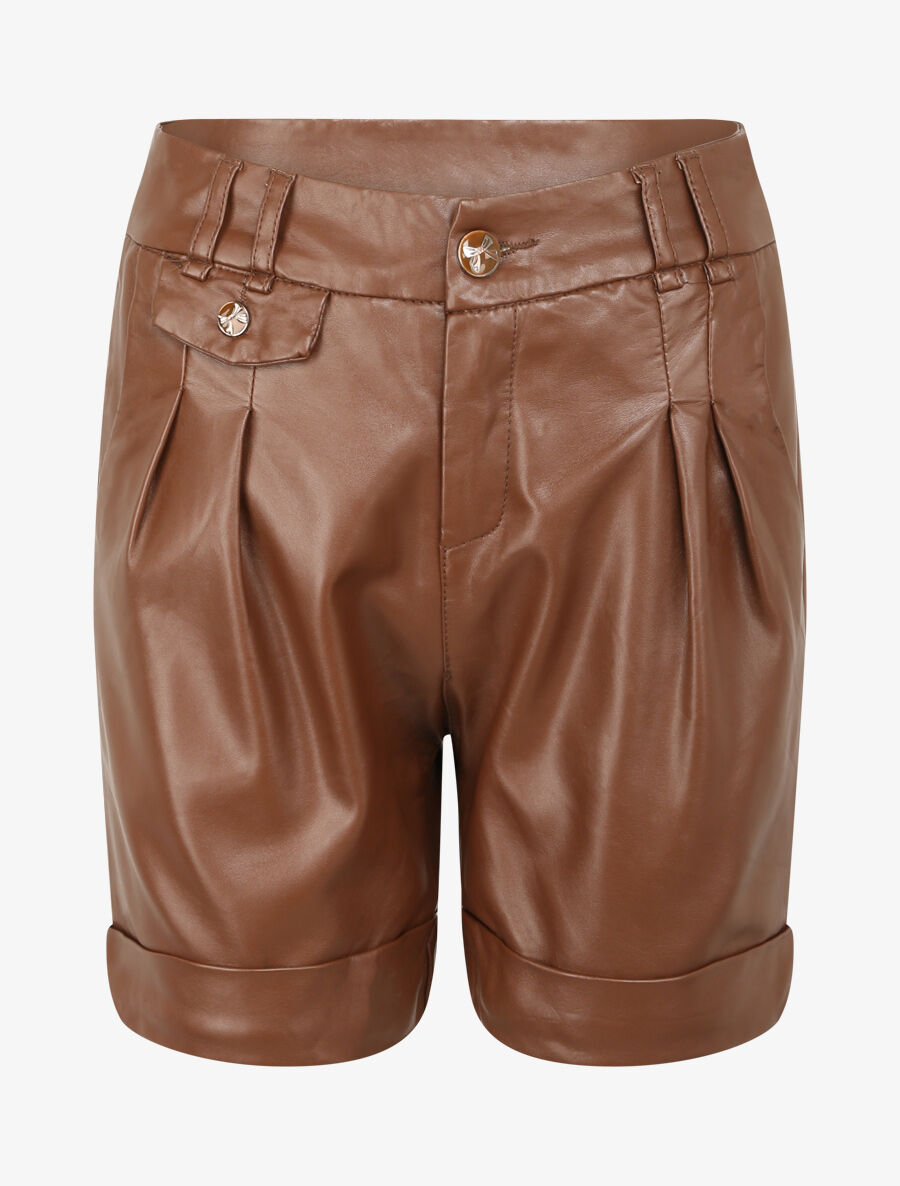 Short en simili à deux poches - Marron - 4