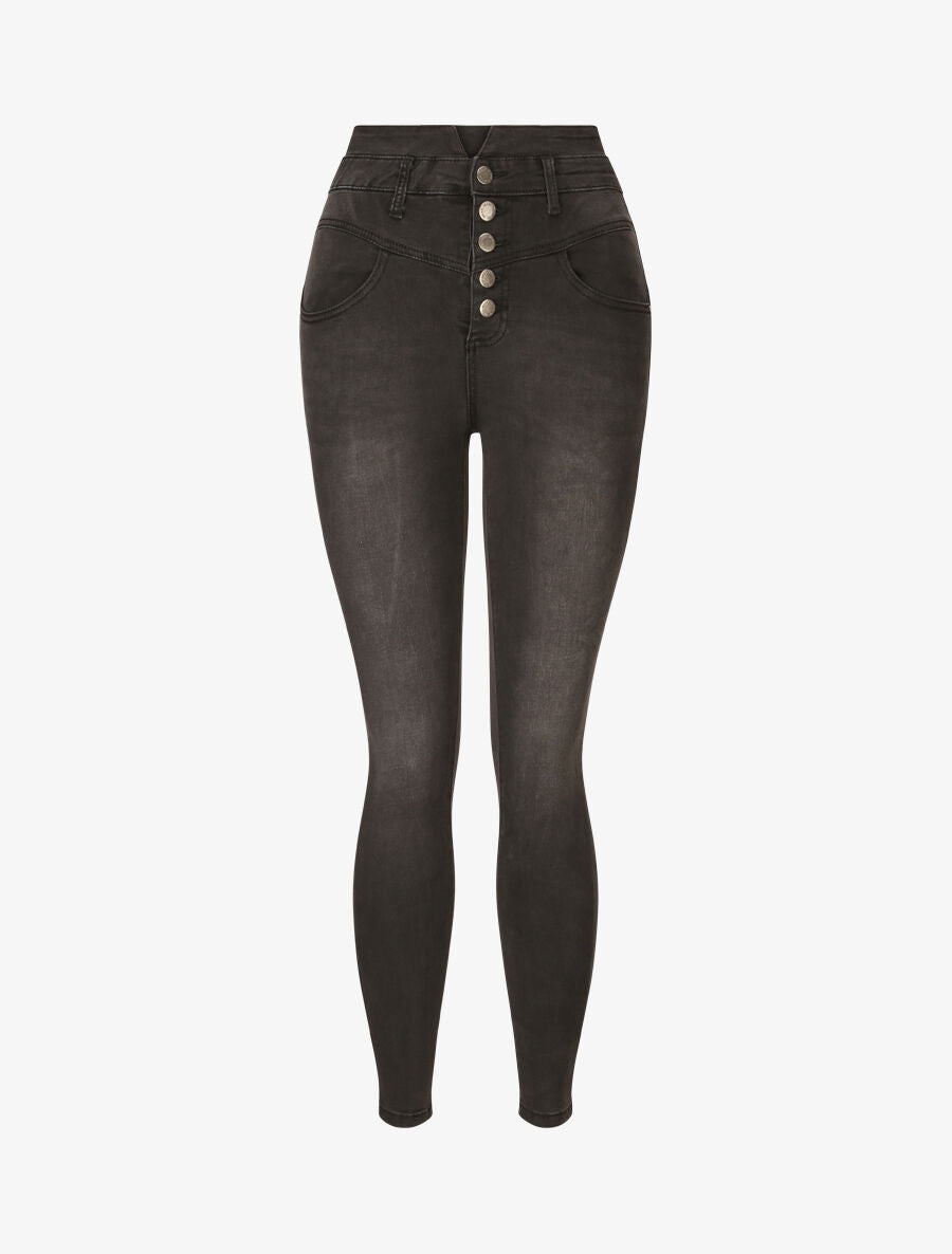 Jean skinny à taille fendue - Gris - 4