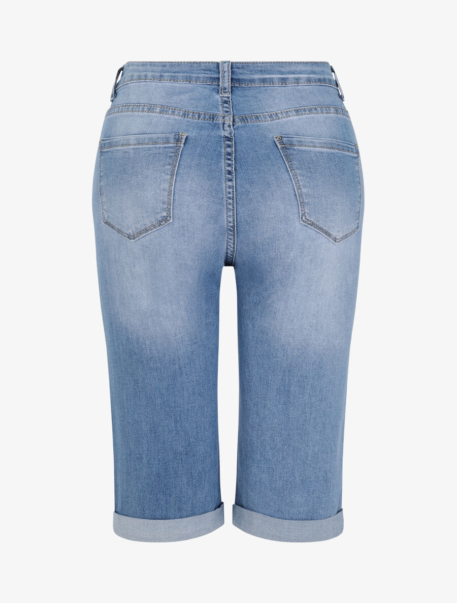 Bermuda grande taille en jean à bords retroussés - Bleu clair - 2