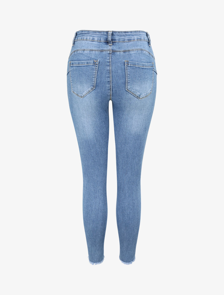 Jean push up skinny à bords effilochés - Bleu denim - 2