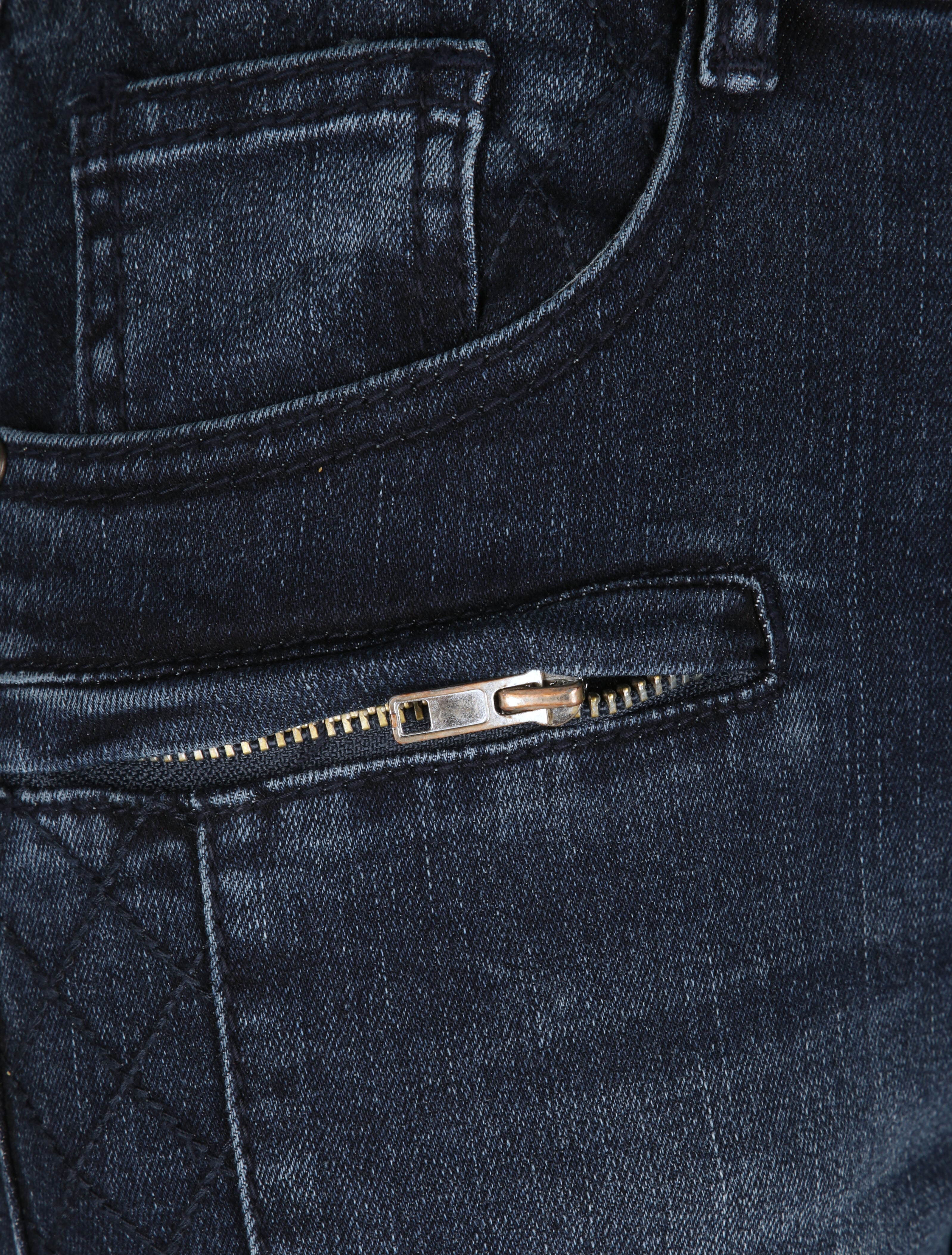 Jean slim à détail brodérie style quadrillage - Denim brut - 4