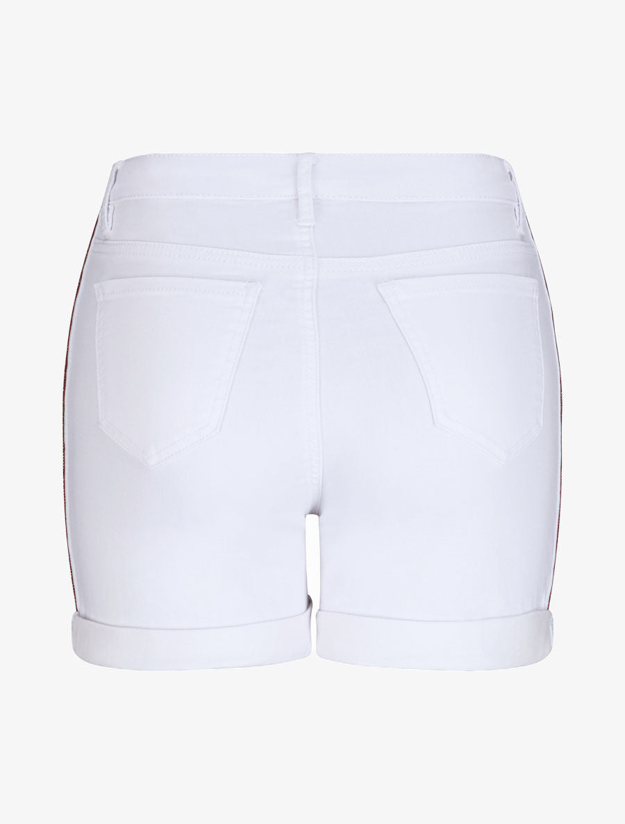 Short à revers et bandes strassées - Blanc - 2