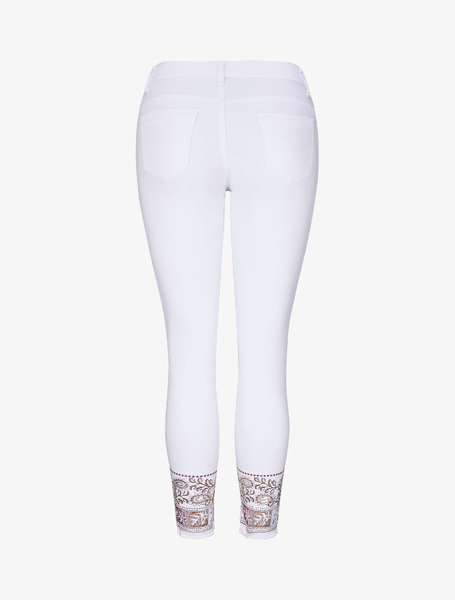 Jean slim push-up taille haute broderie cachemire - Blanc - 2