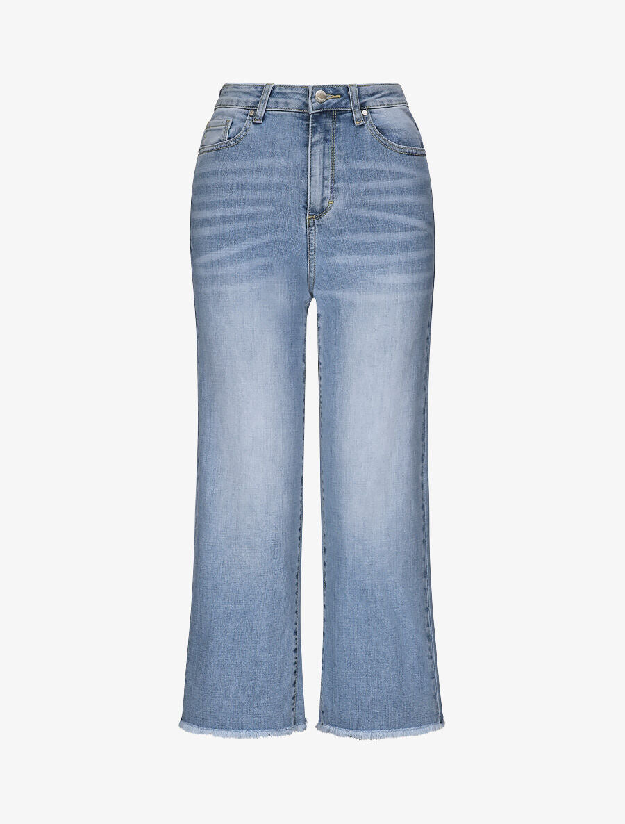 Jean large 7/8 taille haute et bords coupe franche - Bleu clair - 4
