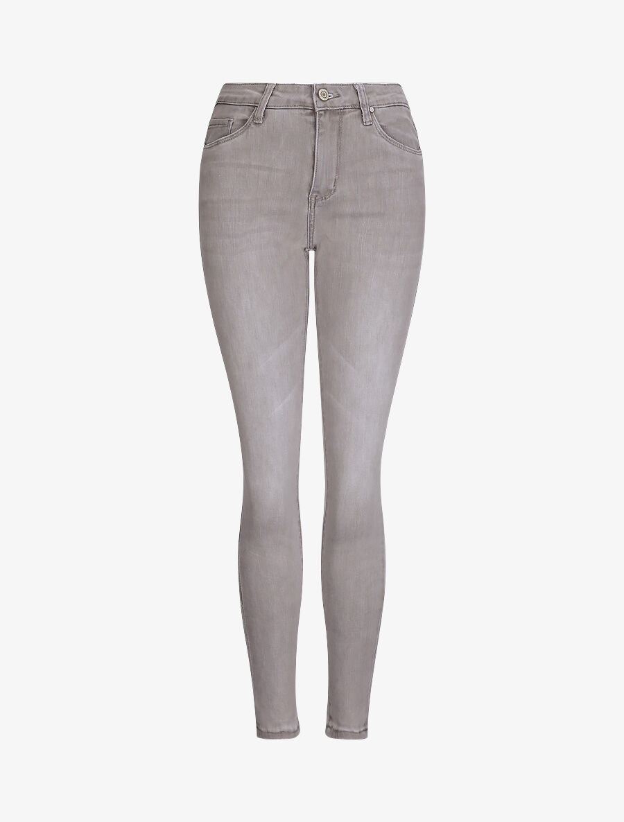 Jean slim uni taille haute et bords retroussables - Gris clair - 1
