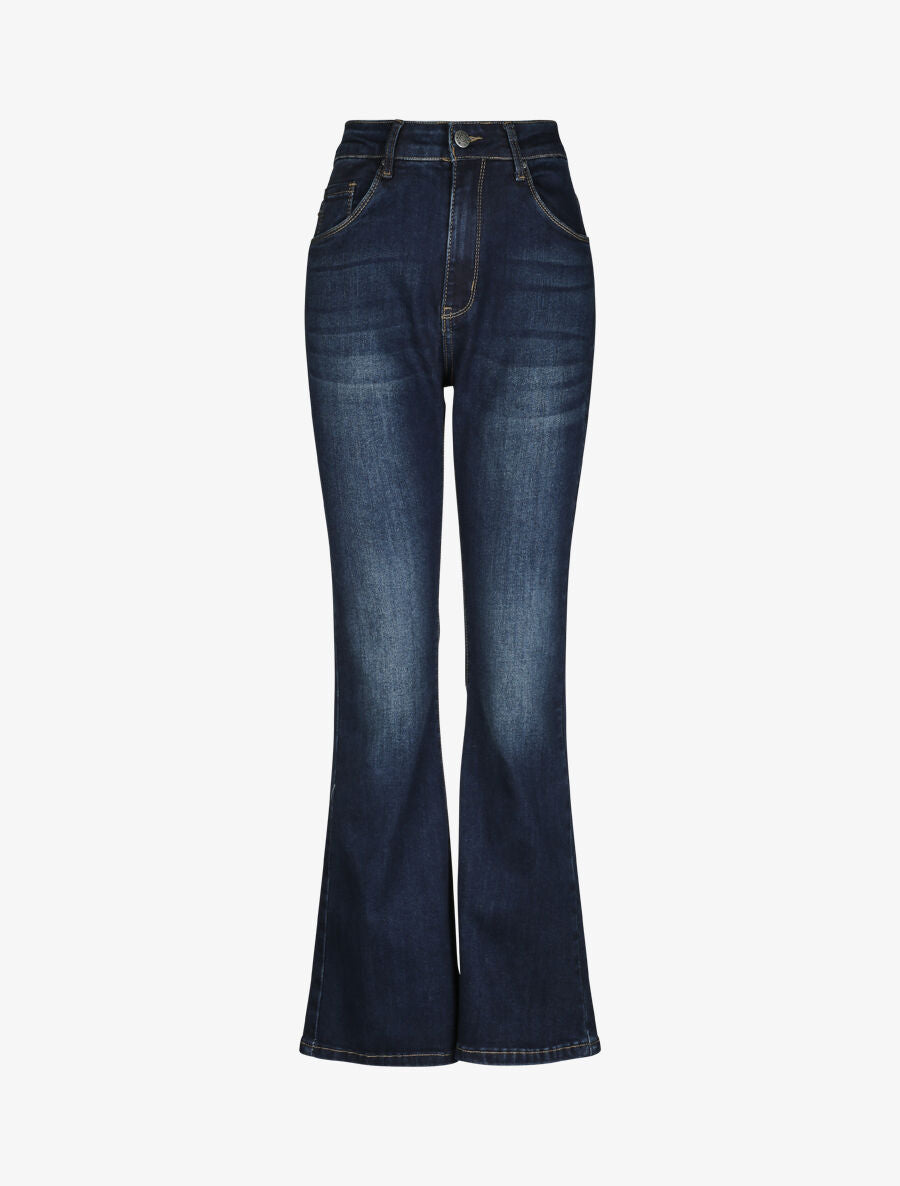 Jean grande taille flare à taille haute - Denim foncé - 1