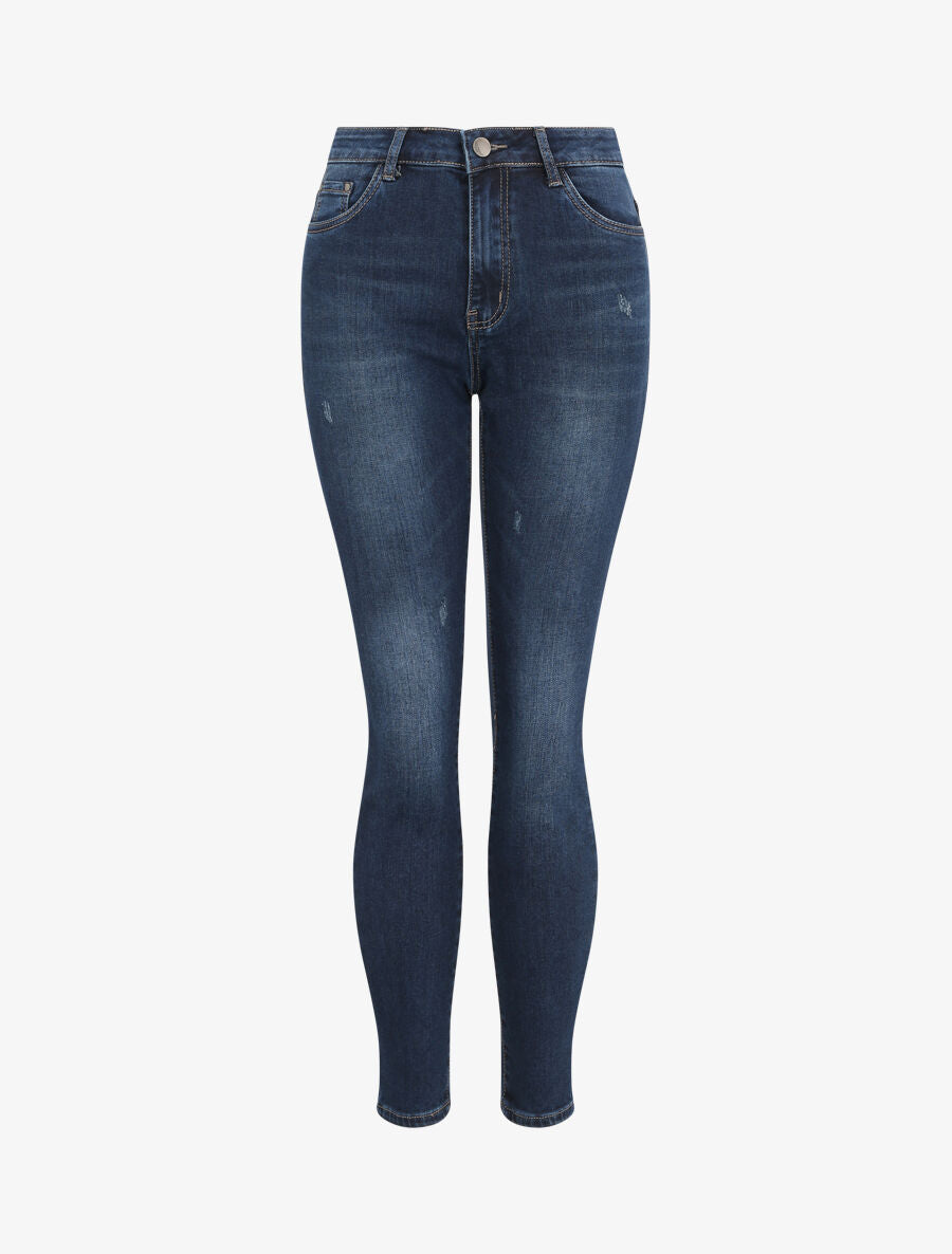 Jean grande taille skinny griffé à taille haute - Bleu foncé - 4